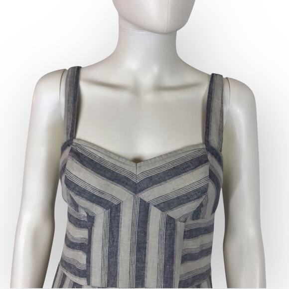 Kimchi Blue Gray Striped Sundress Linen & Cotton Blend Sweetheart Neckline - Picture 2 of 6